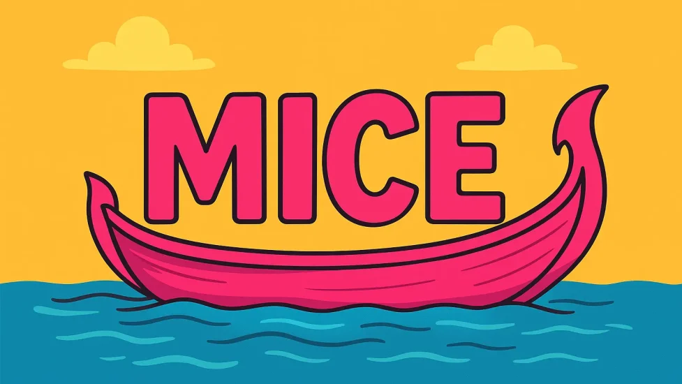 MICE tourism illustration with a pink boat on water digital marketing consultant in Calicut, Kerala